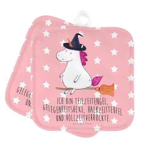 Mr. & Mrs. Panda 2er Set Topflappen Einhorn Hexe - Geschenk, Unicorn, Ehefrau, Ofenhandschuhe, Einhorn Deko, Topflappen lustig, Zicke, von Mr. & Mrs. Panda