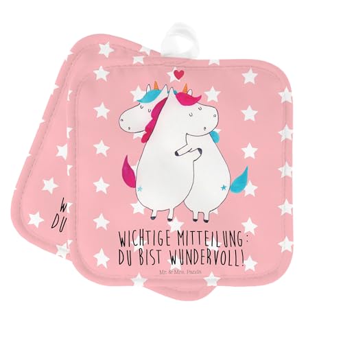 Mr. & Mrs. Panda 2er Set Topflappen Einhorn Mitteilung - Geschenk, Ofenhandschuhe, Einhorn Deko, Einhörner, Liebe, Topflappen mit Spruch, Topflappen von Mr. & Mrs. Panda
