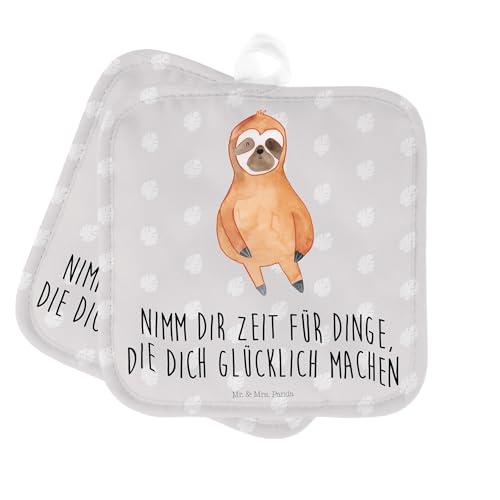 Mr. & Mrs. Panda 2er Set Topflappen Faultier Zufrieden - Geschenk, Topflappen 2er Set, relaxen, Faultier Geschenk, Glück, Ruhe, Ofenhandschuh, von Mr. & Mrs. Panda