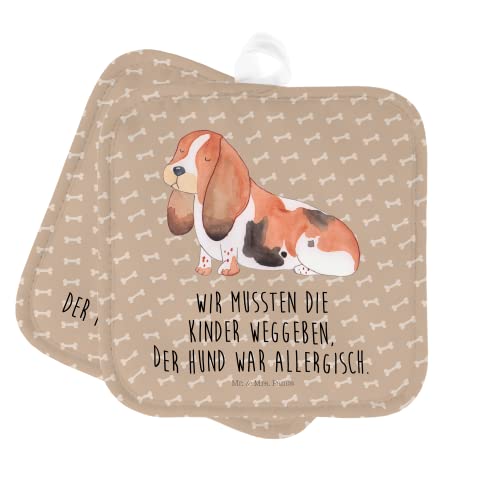 Mr. & Mrs. Panda 2er Set Topflappen Hund Basset Hound - Geschenk, Hundemotiv, Tierliebhaber, kinderlos, Ofenhandschuh, Topfuntersetzer, Wauwau, von Mr. & Mrs. Panda