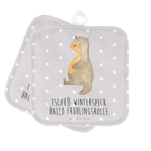 Mr. & Mrs. Panda 2er Set Topflappen Otter Bauch - Geschenk, Otter Seeotter See Otter, Fischotter, satt, Topflappenset, Topfhandschuh, Topflappen von Mr. & Mrs. Panda