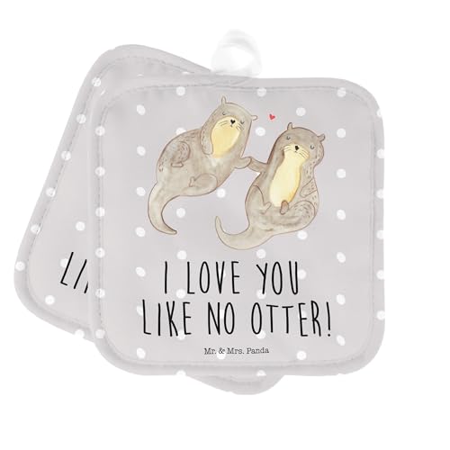 Mr. & Mrs. Panda Topflappen Otter Hände halten - Geschenk, glücklich, Schöne Topflappen, Ofenhandschuhe, Topfuntersetzer, Händchen halten, von Mr. & Mrs. Panda