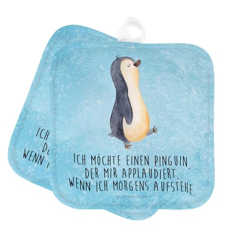 Mr. & Mrs. Panda Topfuntersetzer Pinguin marschieren - Geschenk, zufrieden, Schwester, Topflappen lustig, Topfhandschuhe, Pinguine, Schöne von Mr. & Mrs. Panda