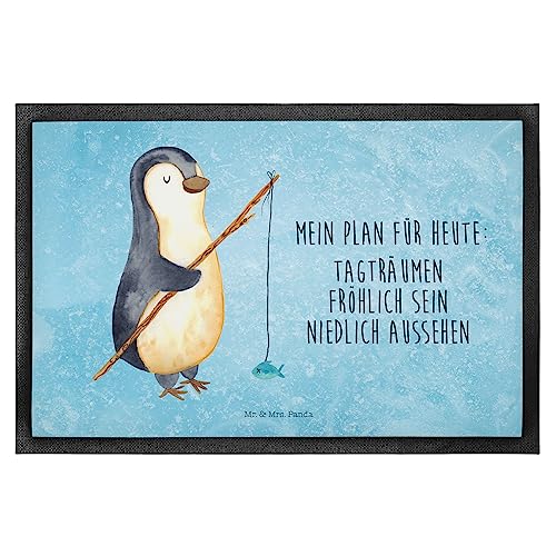 Mr. & Mrs. Panda 40 x 60 cm Fußmatte Pinguin Angler - Geschenk, Fußabstreifer, Motivation, Haustürmatte, Angelurlaub, Neustart, Schmutzfangmatte, von Mr. & Mrs. Panda