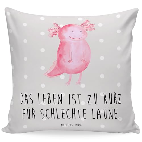 Mr. & Mrs. Panda 40x40 Kissen Axolotl Glücklich - Geschenk, Kissenhülle, lebensfroh, Motivation, Lurch, Motivkissen, Molch, Dekokissen, Kopfkissen, von Mr. & Mrs. Panda