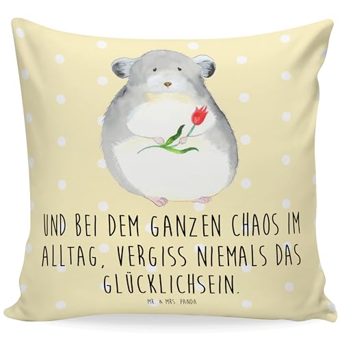 Mr. & Mrs. Panda 40x40 Kissen Chinchilla Blume - Geschenk, Gute Laune, Kissenhülle, Kummer, Kopfkissen, Motivkissen, Tiere, Tiermotive, von Mr. & Mrs. Panda