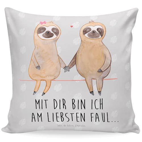 Mr. & Mrs. Panda 40x40 Kissen Faultier Pärchen - Geschenk, Kopfkissen, Lieblingstier, Faultierpärchen, Sofakissen, Dekokissen, verlobt, von Mr. & Mrs. Panda