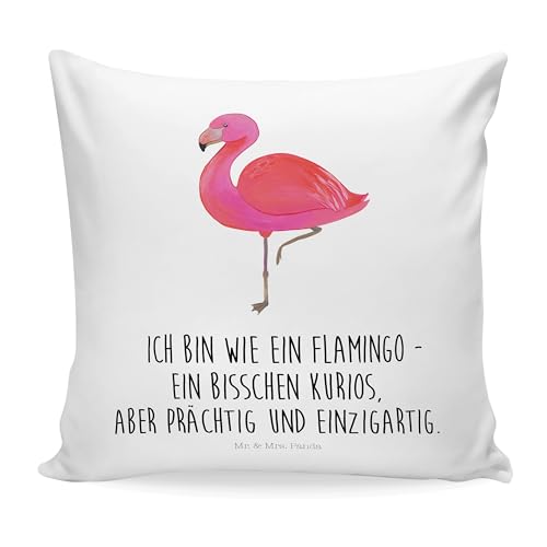 Mr. & Mrs. Panda 40x40 Kissen Flamingo Classic - Geschenk, Dekokissen, Stolz, Motivkissen, Kopfkissen, Kissenhülle, Sofakissen, Einzigartig, von Mr. & Mrs. Panda