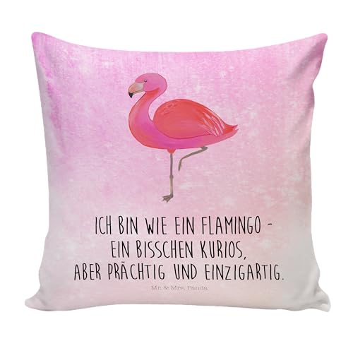 Mr. & Mrs. Panda 40x40 Kissen Flamingo Classic - Geschenk, Motivkissen, Sofakissen, Kissenhülle, Kopfkissen, Dekokissen, stolz, Geschwister, von Mr. & Mrs. Panda