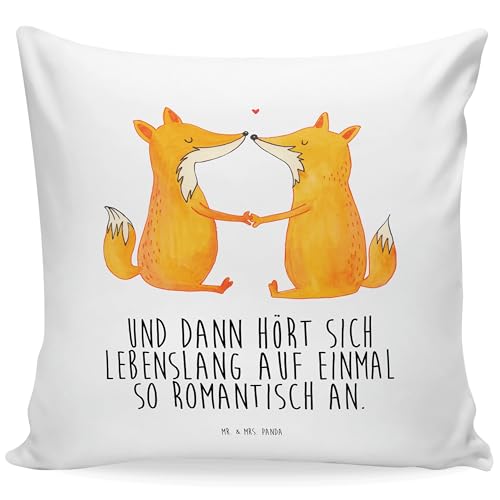 Mr. & Mrs. Panda 40x40 Kissen Füchse Liebe - Geschenk, Motivkissen, Kissenhülle, Ehe, Dekokissen, Fuchs, Kopfkissen, Händchen halten, Sofakissen, von Mr. & Mrs. Panda