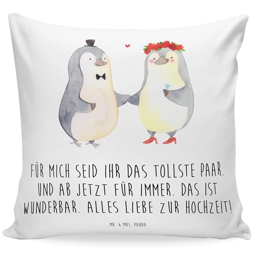 Mr. & Mrs. Panda 40x40 Kissen Hochzeit Pinguin - Geschenk, Verlobungsfeier, Hochzeitstag, Hochzeitsgeschenke für Brautpaar, Gastgeschenk, von Mr. & Mrs. Panda