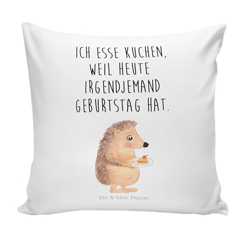 Mr. & Mrs. Panda 40x40 Kissen Igel mit Kuchenstück - Geschenk, Tiere, Dekokissen, Torte, Einladung Party, lustige Sprüche, Motivkissen, Kissenhülle, von Mr. & Mrs. Panda