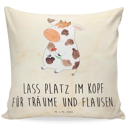 Mr. & Mrs. Panda 40x40 Kissen Kuh - Geschenk, Milchkuh, Motivkissen, Bauernhof, Hof, Hoftiere, Kissenhülle, Dekokissen, Spruch, Kopfkissen, von Mr. & Mrs. Panda