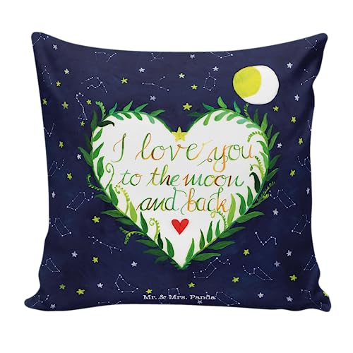 Mr. & Mrs. Panda 40x40 Kissen Love u to The Moon & Back - Geschenk, Dekokissen, Sofakissen, Kissenhülle, Outdoor, Spruch englisch, romantisch, von Mr. & Mrs. Panda