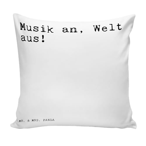 Mr. & Mrs. Panda 40x40 Kissen Musik an, Welt aus!... - Geschenk, Musiker, Spruch Geschenke, Kopfkissen, Dekokissen, Sofakissen, Spaß, Kissenhülle, von Mr. & Mrs. Panda