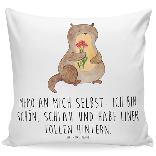 Mr. & Mrs. Panda 40x40 Kissen Otter Blumenstrauß - Geschenk, Seeotter, niedlich, Kopfkissen, Dekokissen, Motivkissen, Fischotter, Otter Seeotter See von Mr. & Mrs. Panda