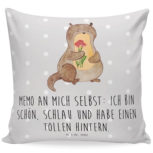 Mr. & Mrs. Panda 40x40 Kissen Otter Blumenstrauß - Geschenk, Otter Seeotter See Otter, süß, Dekokissen, Kopfkissen, Fischotter, Motivkissen, von Mr. & Mrs. Panda