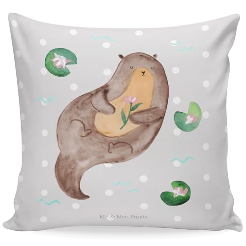 Mr. & Mrs. Panda 40x40 Kissen Otter Seerose - Geschenk, Dekokissen, Wasser, Seeotter, Fischotter, Kissenhülle, Motivkissen, Sofakissen, Kopfkissen, von Mr. & Mrs. Panda