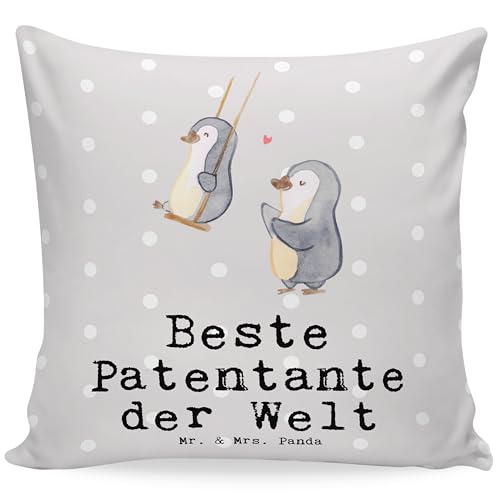 Mr. & Mrs. Panda 40x40 Kissen Patentante - Geschenk, Sofakissen, Geschenktipp, Motivkissen, Neffe, Kopfkissen, Familie, Kissenhülle, von Mr. & Mrs. Panda