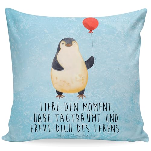 Mr. & Mrs. Panda 40x40 Kissen Pinguin Luftballon - Geschenk, Dekokissen, Kissenhülle, Kopfkissen, Gute Laune, Motivkissen, Sofakissen, Pinguine, von Mr. & Mrs. Panda