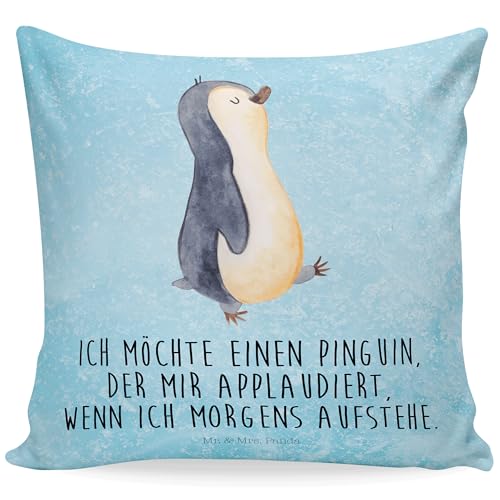 Mr. & Mrs. Panda 40x40 Kissen Pinguin marschieren - Geschenk, Sofakissen, Kopfkissen, Frühaufsteher, Kissenhülle, Dekokissen, stolz, Bruder, von Mr. & Mrs. Panda