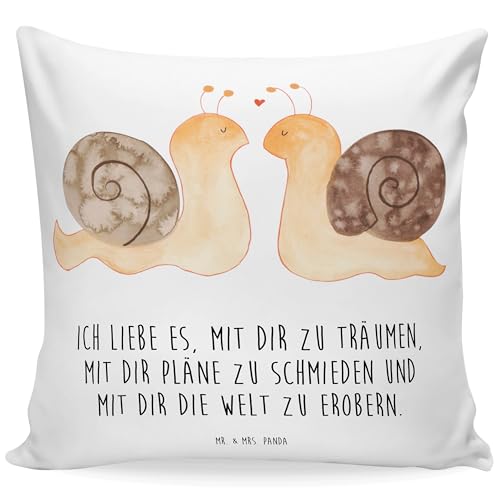 Mr. & Mrs. Panda 40x40 Kissen Schnecken Liebe - Geschenk, Sofakissen, Motivkissen, Freundin, Kopfkissen, Kissenhülle, Paar, Partner, Dekokissen, von Mr. & Mrs. Panda