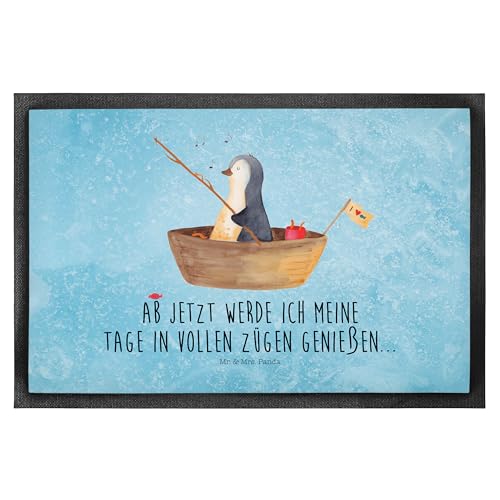 Mr. & Mrs. Panda 50 x 75 cm Fußmatte Pinguin Angelboot - Geschenk, Geschenkidee Liebeskummer, Motivation, Motivfußmatte, Schmutzfangmatte, von Mr. & Mrs. Panda