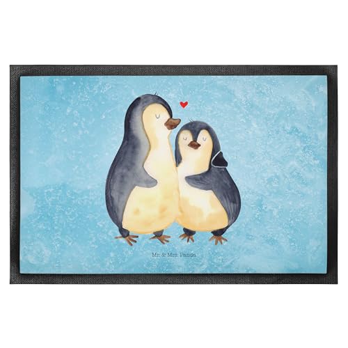 Mr. & Mrs. Panda 50 x 75 cm Fußmatte Pinguin umarmen - Geschenk, Liebe, Motivfußmatte, Jahrestag, Verlobung, Schmutzfänger, Schmutzfangmatte, von Mr. & Mrs. Panda