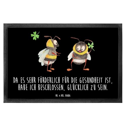 Mr. & Mrs. Panda 60 x 90 cm Fußmatte Hummeln Kleeblatt - Geschenk, Gute Laune, Schmutzmatte, glücklich Werden, lustige Sprüche, glücklich Sein, von Mr. & Mrs. Panda