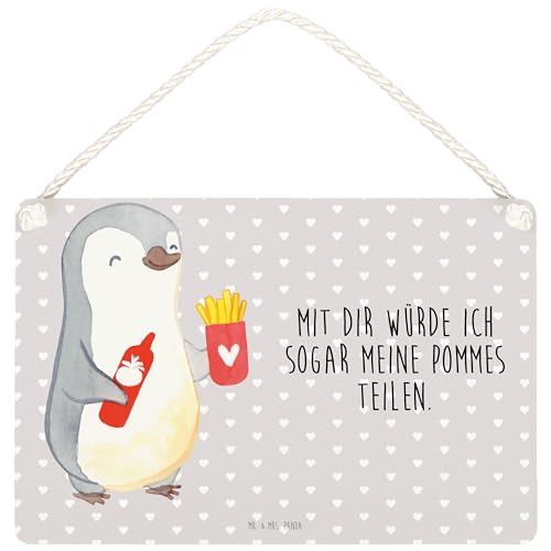 Mr. & Mrs. Panda DIN A4 Deko Schild Pinguin Pommes - Geschenk, Türschild, Freund, Heiratsantrag, Holzschild, Wanddeko, Tür Schild, Ehemann, Geschenk von Mr. & Mrs. Panda