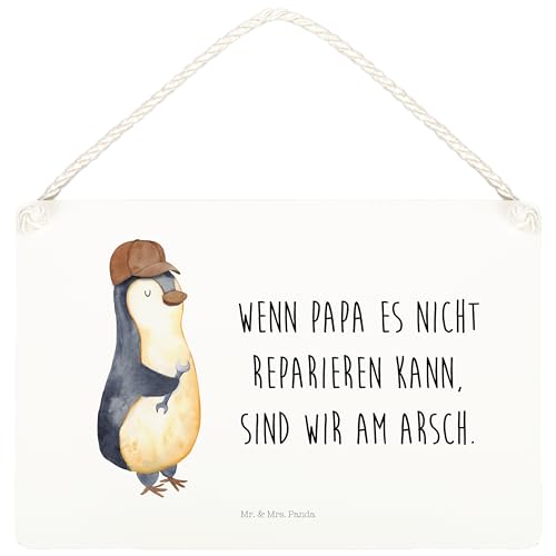 Mr. & Mrs. Panda DIN A5 Deko Schild Wenn Papa es nicht reparieren kann, sind wir am Arsch - Geschenk, Holzschild, Schraubenschlüssel, Geschenk Papa, von Mr. & Mrs. Panda