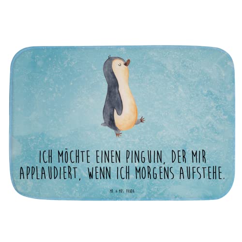 Mr. & Mrs. Panda Badvorleger Pinguin marschierend - Geschenk, Duschteppich, Badematte, zufrieden, Bruder, Familie, Duschvorleger, spazieren, von Mr. & Mrs. Panda