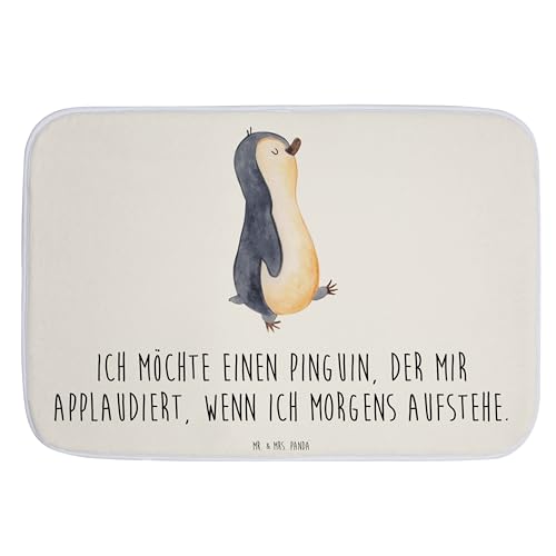 Mr. & Mrs. Panda Badvorleger Pinguin marschierend - Geschenk, Duschvorleger, Badezimmermatte, Badteppich, Langschläfer, Badematte, Pinguine, von Mr. & Mrs. Panda