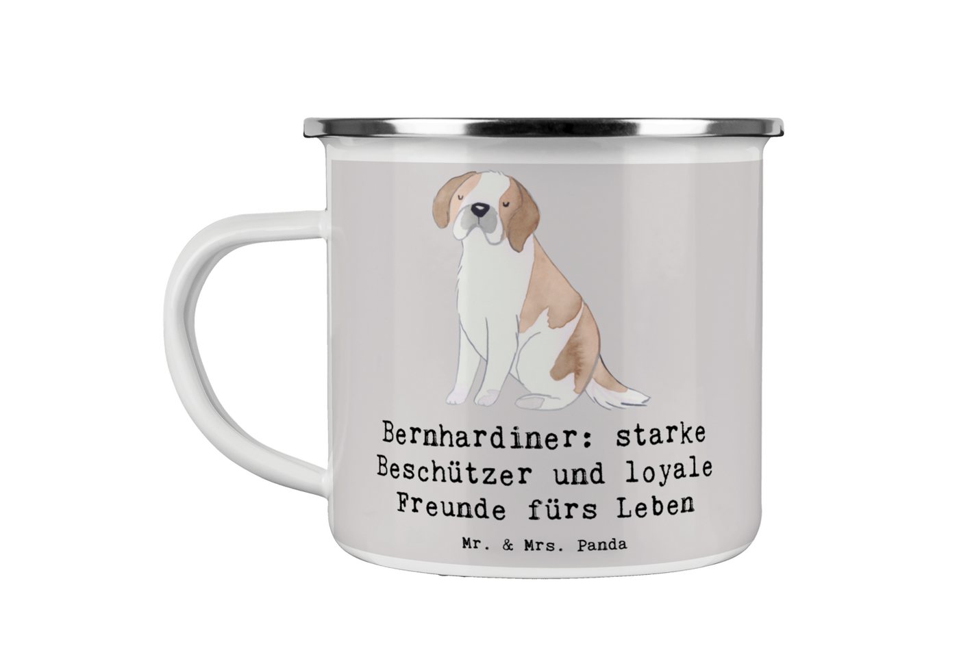 Mr. & Mrs. Panda Becher Bernhardiner Treue - Grau Pastell - Geschenk, Familienmitglieder, Ver, Emaille von Mr. & Mrs. Panda