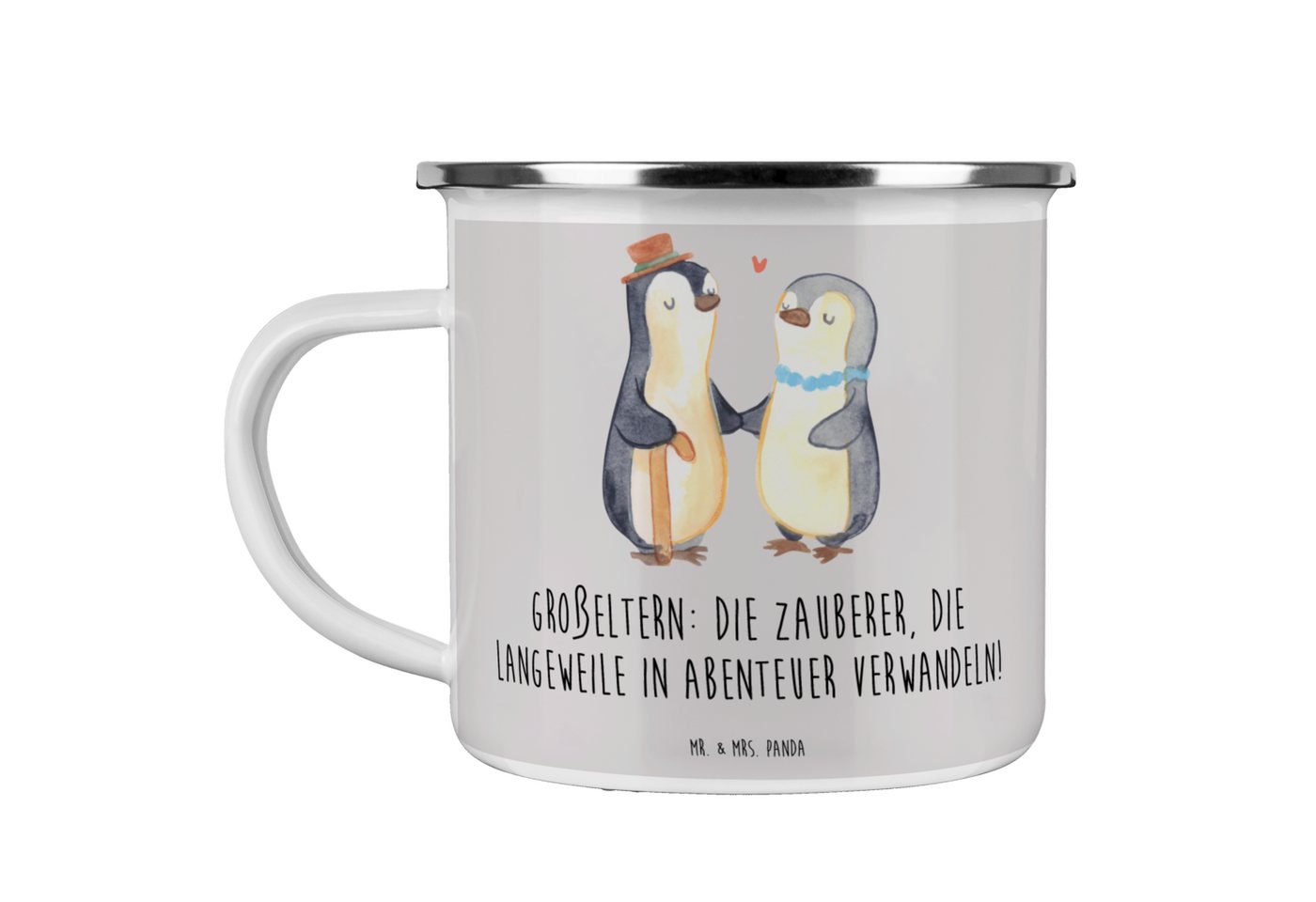 Mr. & Mrs. Panda Becher Großeltern Zauberer - Grau Pastell - Geschenk, Langeweile, Generation, Emaille von Mr. & Mrs. Panda