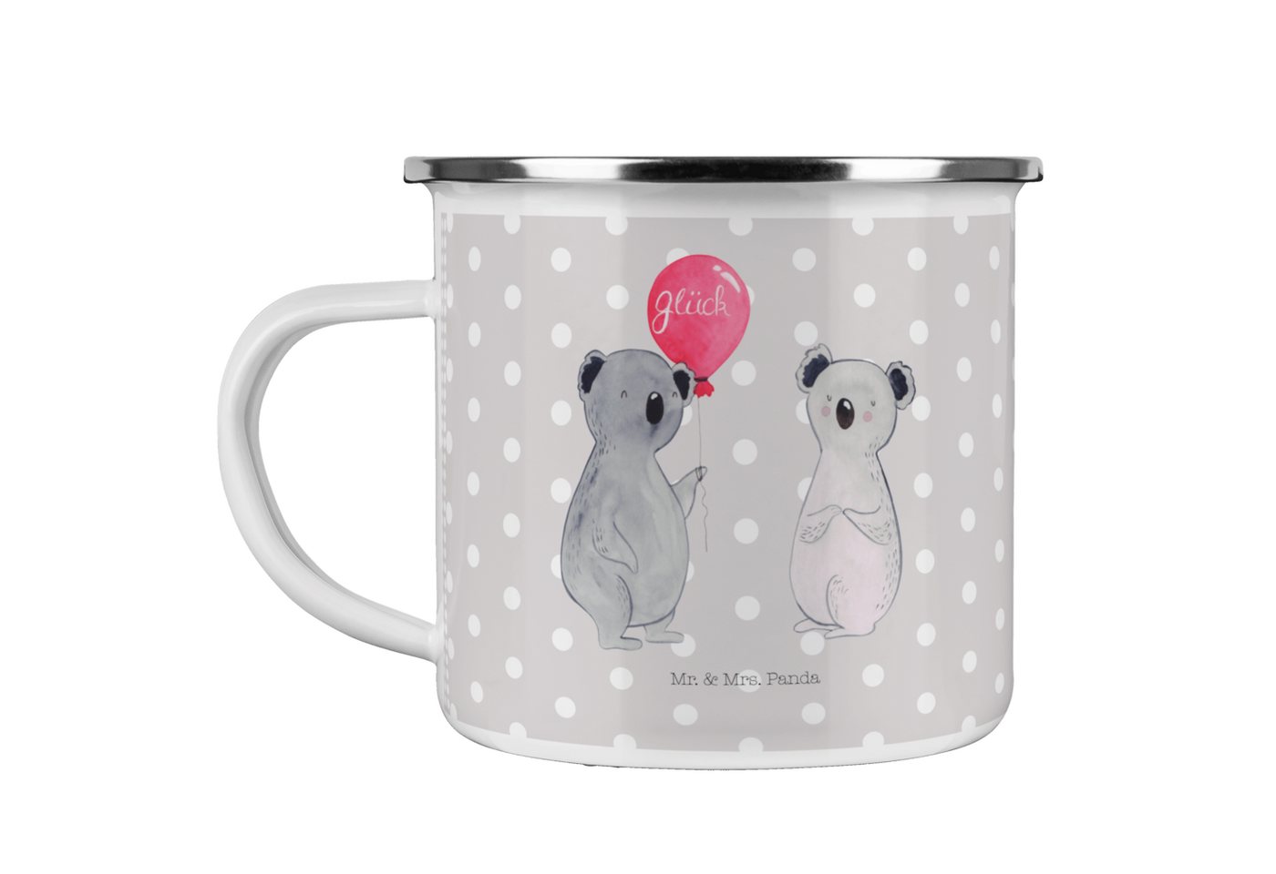 Mr. & Mrs. Panda Becher Koala Luftballon - Grau Pastell - Geschenk, Party, Emaille Trinkbeche, Emaille, Liebevolles Design von Mr. & Mrs. Panda