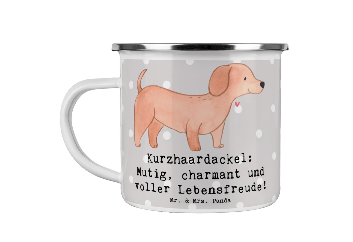 Mr. & Mrs. Panda Becher Mutiger Dackel - Grau Pastell - Geschenk, liebenswert, charmant, Hund, Emaille von Mr. & Mrs. Panda