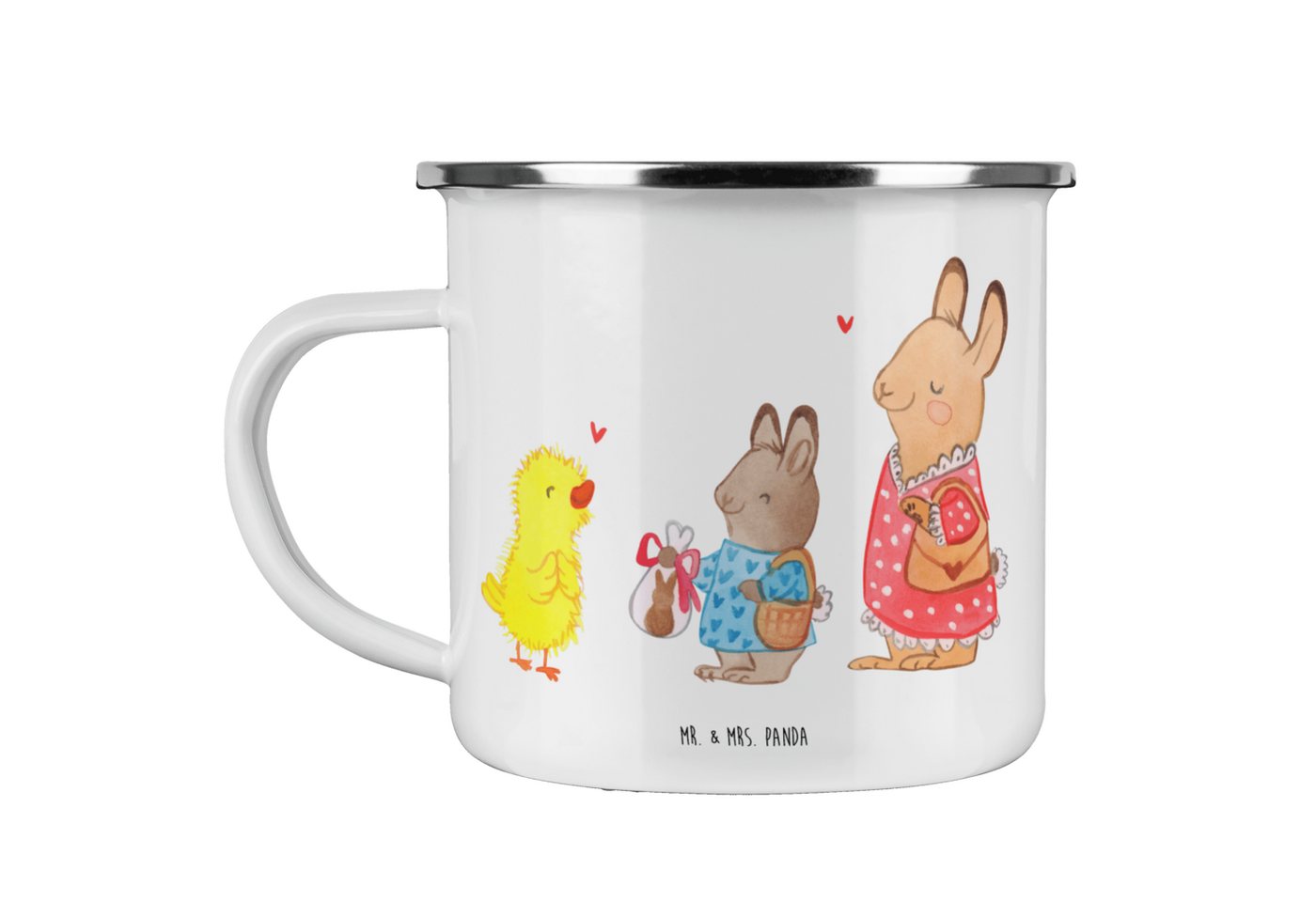 Mr. & Mrs. Panda Becher Ostern Geschenke - Weiß - Ostereier, Outdoor Tasse, Geschenke zu Oste, Emaille, Liebevolles Design von Mr. & Mrs. Panda