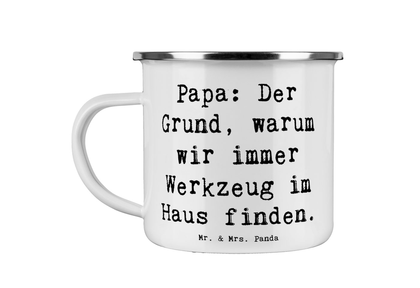 Mr. & Mrs. Panda Becher Papa Werkzeug - Weiß - Geschenk, Edelstahl Trinkbecher, Metalltasse f, Emaille, Ästhetisch & langlebig von Mr. & Mrs. Panda