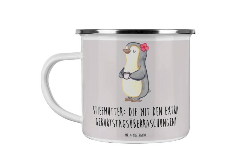 Mr. & Mrs. Panda Becher Stiefmutter Überraschungen - Grau Pastell - Geschenk, liebevolle Stie, Emaille von Mr. & Mrs. Panda