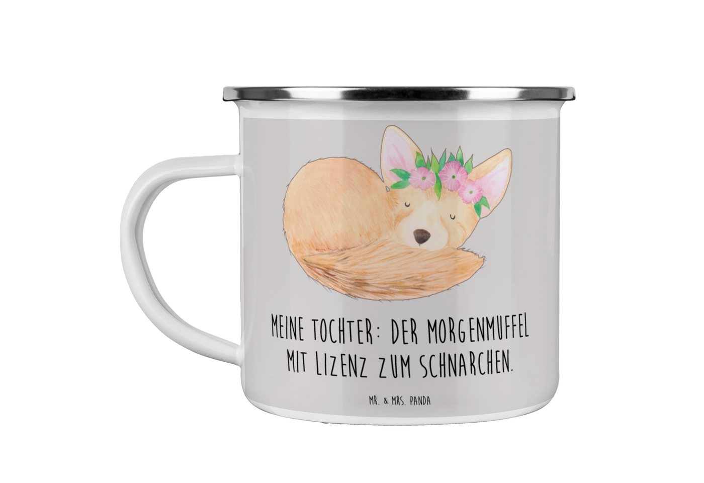 Mr. & Mrs. Panda Becher Tochter Morgenmuffel - Grau Pastell - Geschenk, Familie, Humor, Gesch, Emaille von Mr. & Mrs. Panda