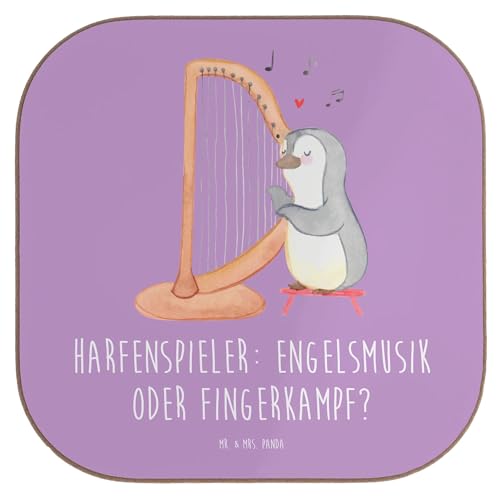 Mr. & Mrs. Panda Bierdeckel Harfe Melodien - Geschenk, Instrumentenspiel, Musik, entspannend, Lernen, Untersetzer Holz, Untersetzer Gläser, von Mr. & Mrs. Panda