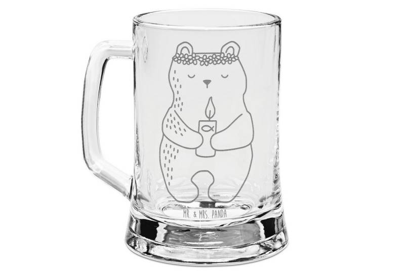 Mr. & Mrs. Panda Bierkrug Bär Kommunion, Gravur Bierkrug, Transparent, Gottes Segen, Bierkrug, Premium Glas von Mr. & Mrs. Panda