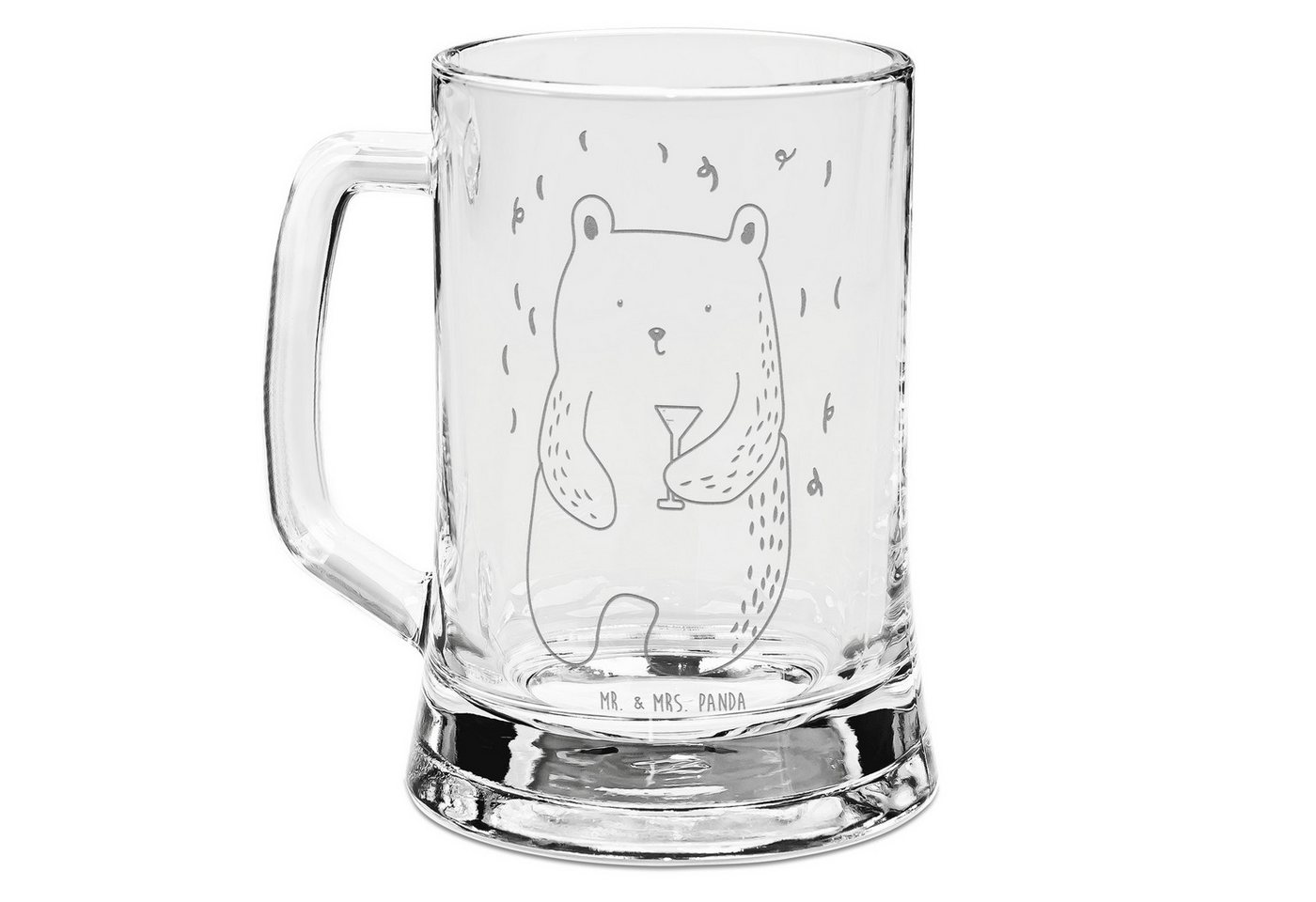 Mr. & Mrs. Panda Bierkrug Bär Party - Transparent - Geschenk, Vatertag, Gute Laune, Abfeiern, G, Premium Glas von Mr. & Mrs. Panda