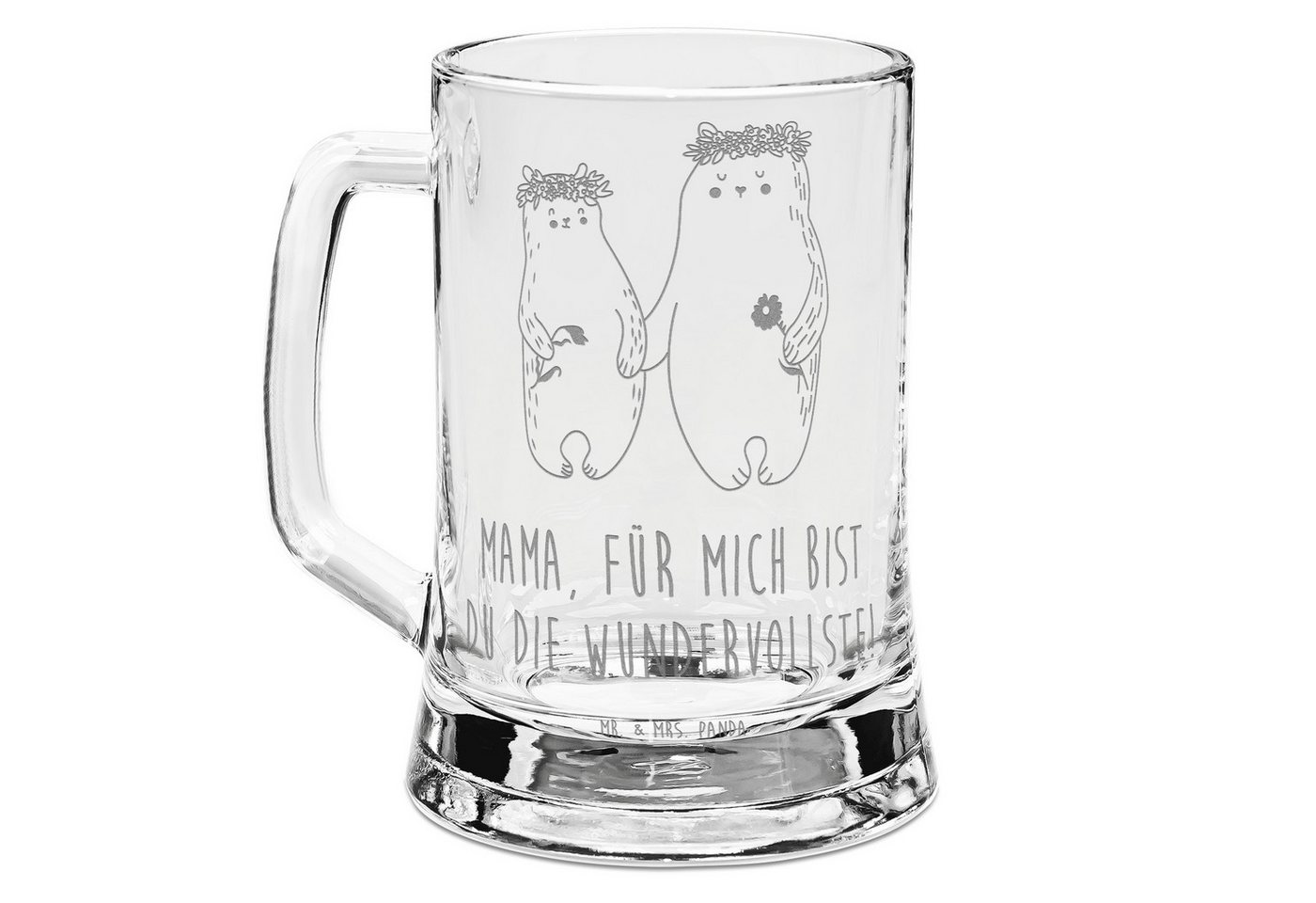 Mr. & Mrs. Panda Bierkrug Bären mit Blumenkranz - Transparent - Geschenk, Bierkrug, Familie, Va, Premium Glas von Mr. & Mrs. Panda