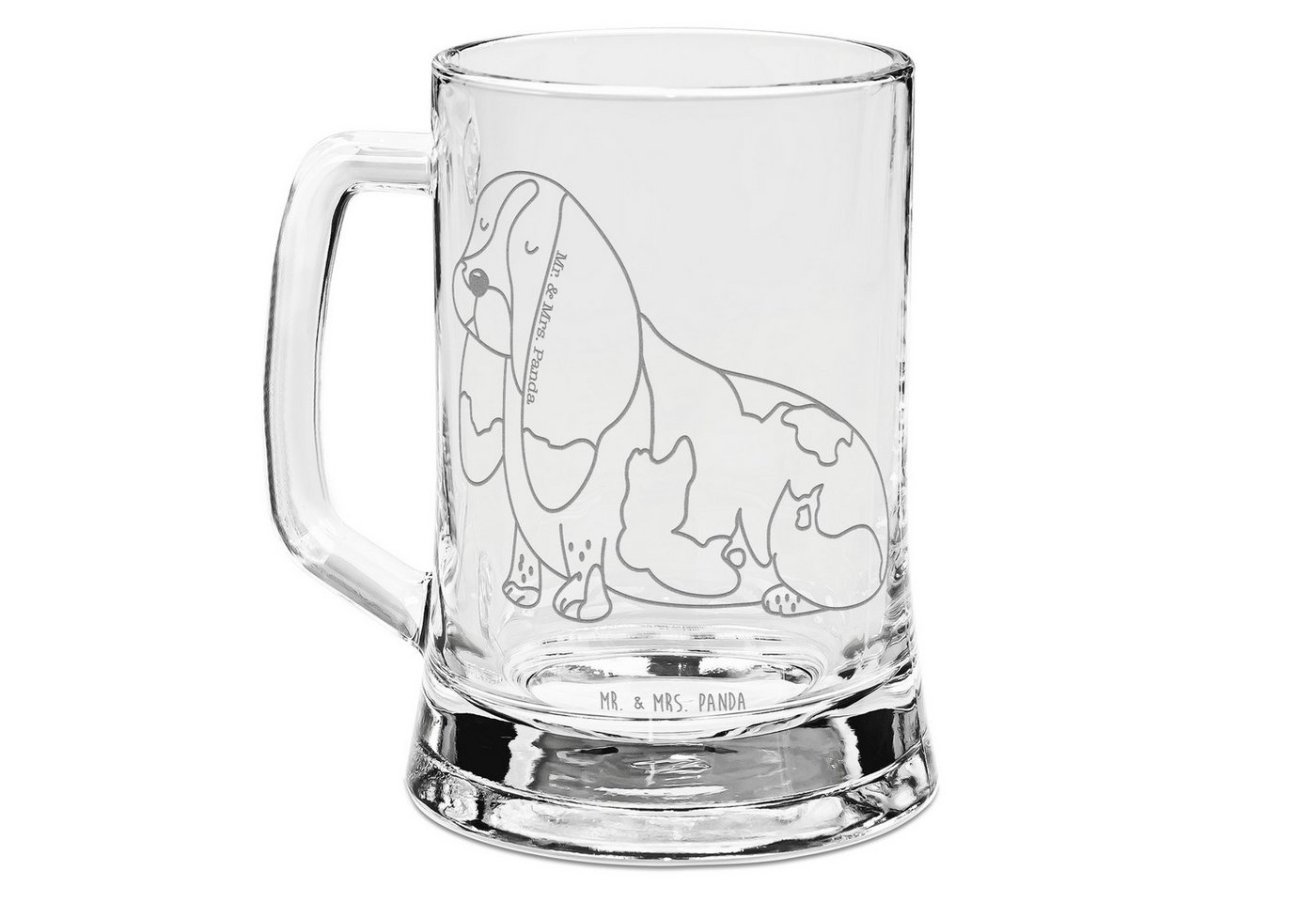 Mr. & Mrs. Panda Bierkrug Hund Basset Hound - Transparent - Geschenk, Hundemotiv, kinderlos, Ti, Premium Glas von Mr. & Mrs. Panda