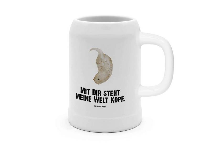 Mr. & Mrs. Panda Bierkrug Otter Kopfüber - Weiß - Geschenk, Otter Seeotter See Otter, Seeotter, Steinzeug, Hochwertiges Steingut von Mr. & Mrs. Panda
