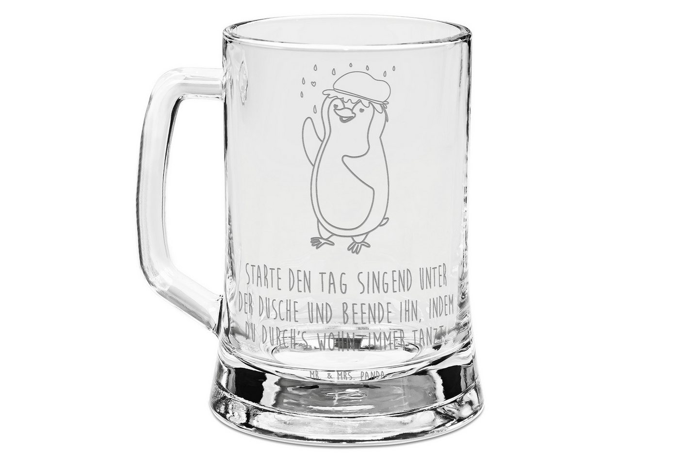 Mr. & Mrs. Panda Bierkrug Pinguin Duschen - Transparent - Geschenk, Bierkrug, Bier Krug, Duschk, Premium Glas von Mr. & Mrs. Panda