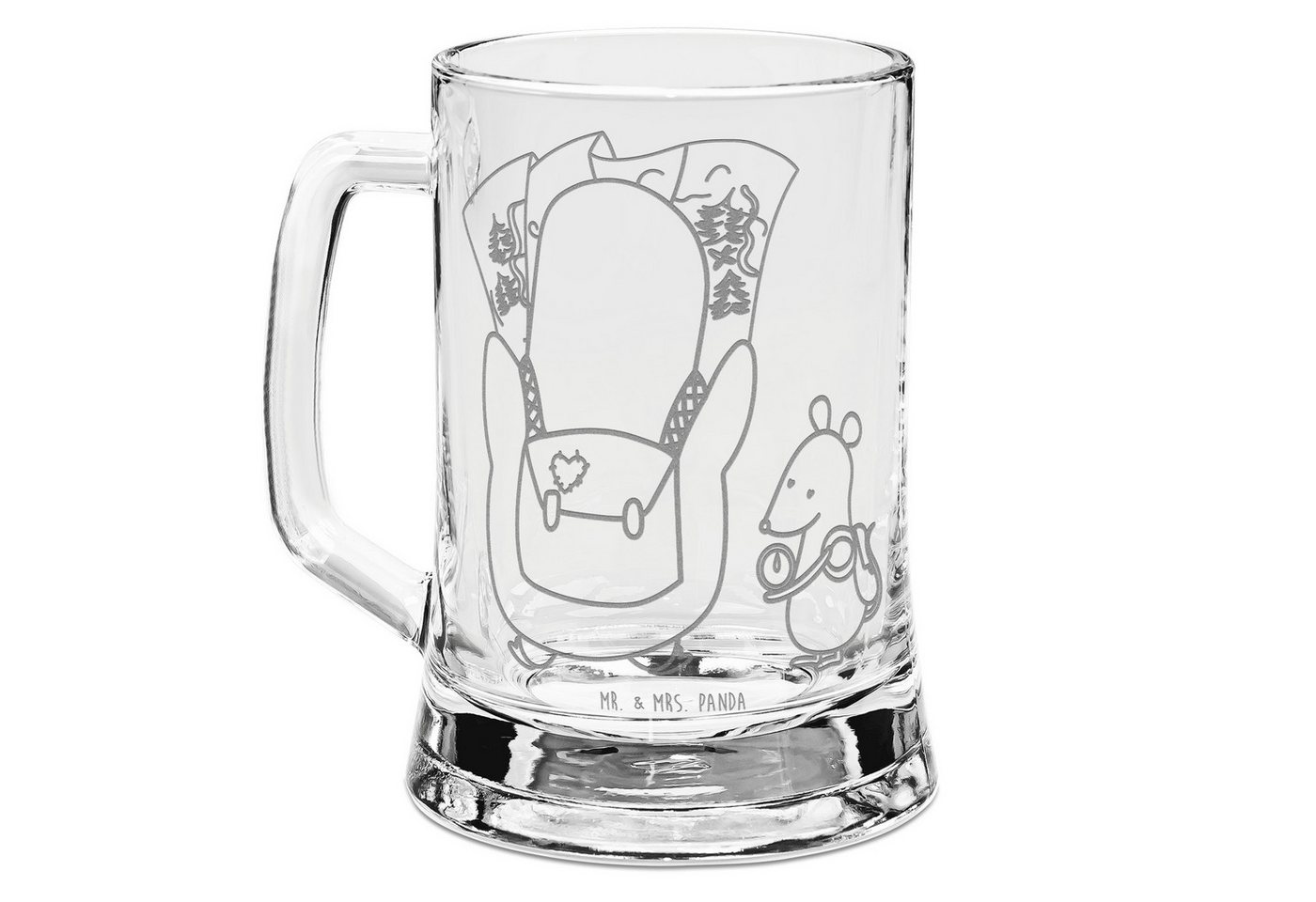 Mr. & Mrs. Panda Bierkrug Pinguin & Maus Wanderer - Transparent - Geschenk, Roadtrip, Bierkrug, Premium Glas von Mr. & Mrs. Panda