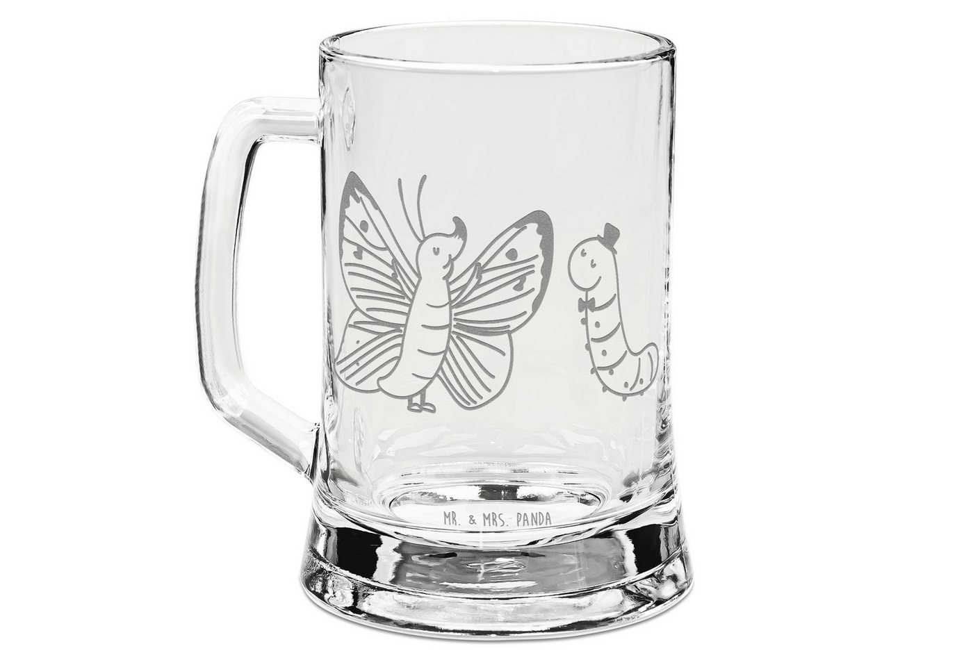 Mr. & Mrs. Panda Bierkrug Raupe Schmetterling - Transparent - Geschenk, Tiere, Gute Laune, lust, Premium Glas von Mr. & Mrs. Panda